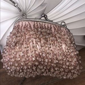 Vintage beaded crossbody purse blush, metal strap